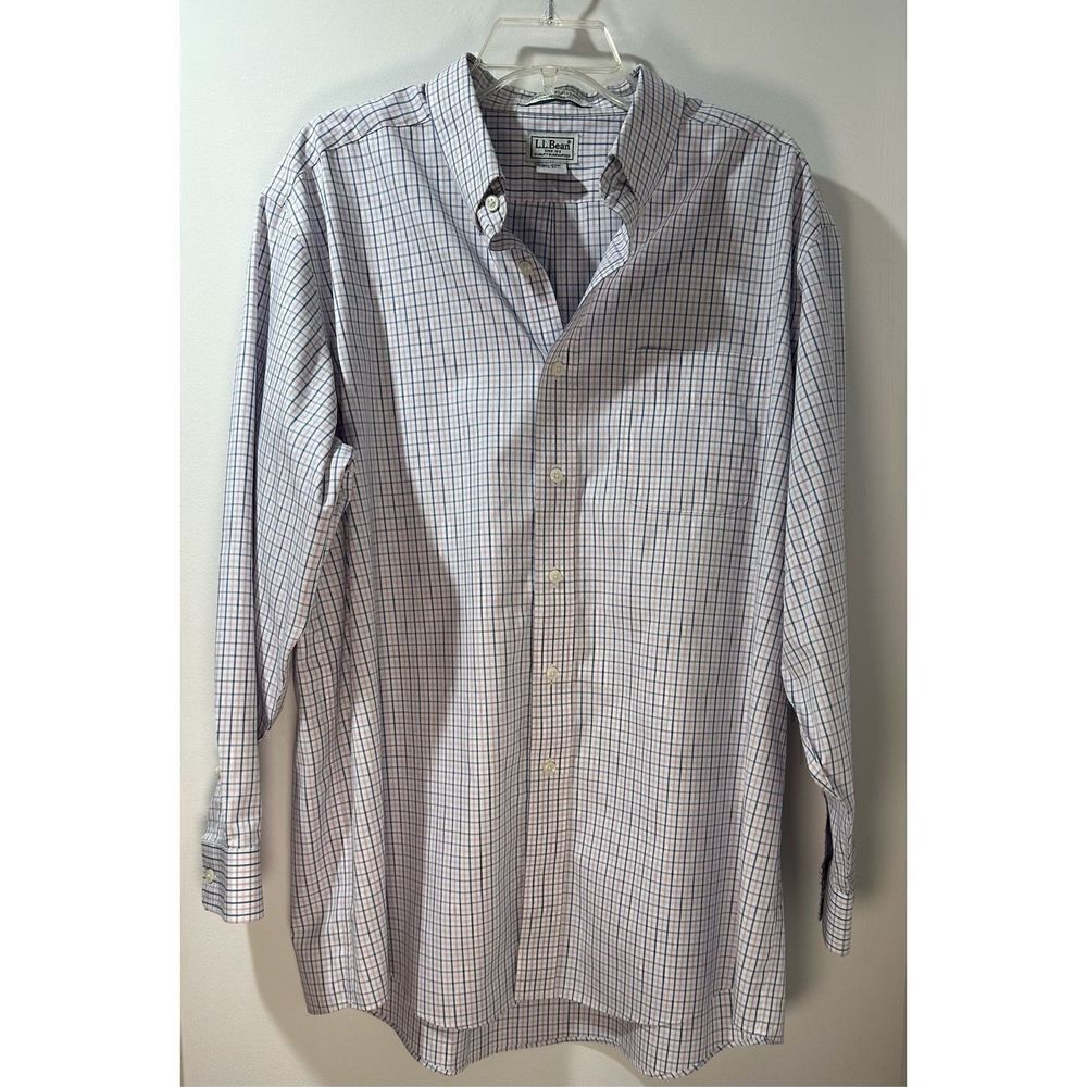 L.L. Bean men’s traditional fit blue striped one pocket button shirt L #27-0699